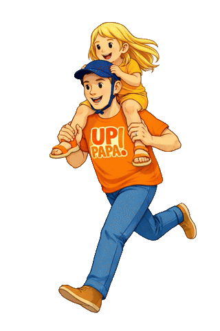 Dad running with kid on shoulders